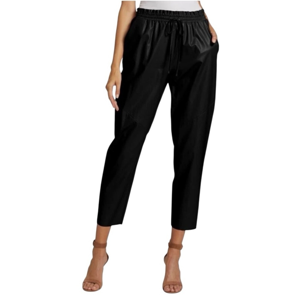 Ramy Brooke New York Samson Black Faux Leather High Rise Jogger Pants Womens Med